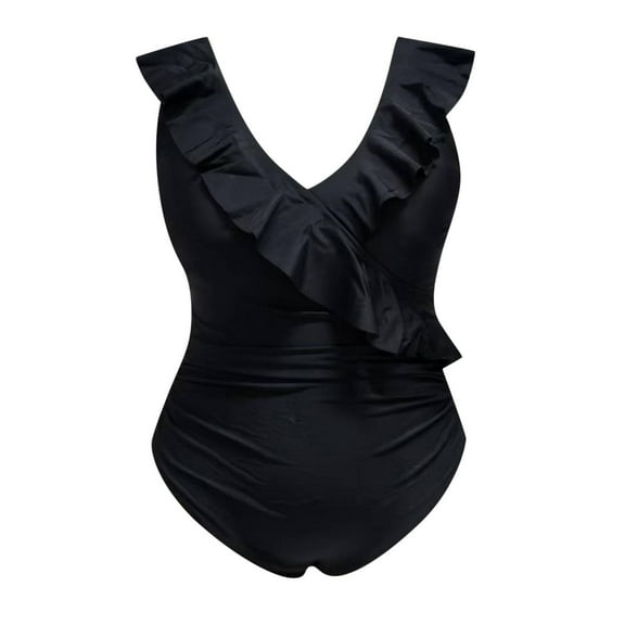 Xqxayjr Women One Piece Swimsuits Tummy Control Bathing Suit Ruffle V Neck Swimwear Slimming Bathing Suits Trajes De Para Mujer