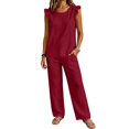 thumbnail image 5 of HAYIMI Womens Summer Outfits Sets 2 Pieces Elegant Casual Fly Sleeve Shirts Tops And Trousers Lightweight Comfortable Everyday For Warm Weather Modern Relaxed Fit Solid Color Trendy Clothing Sets, 5 of 7