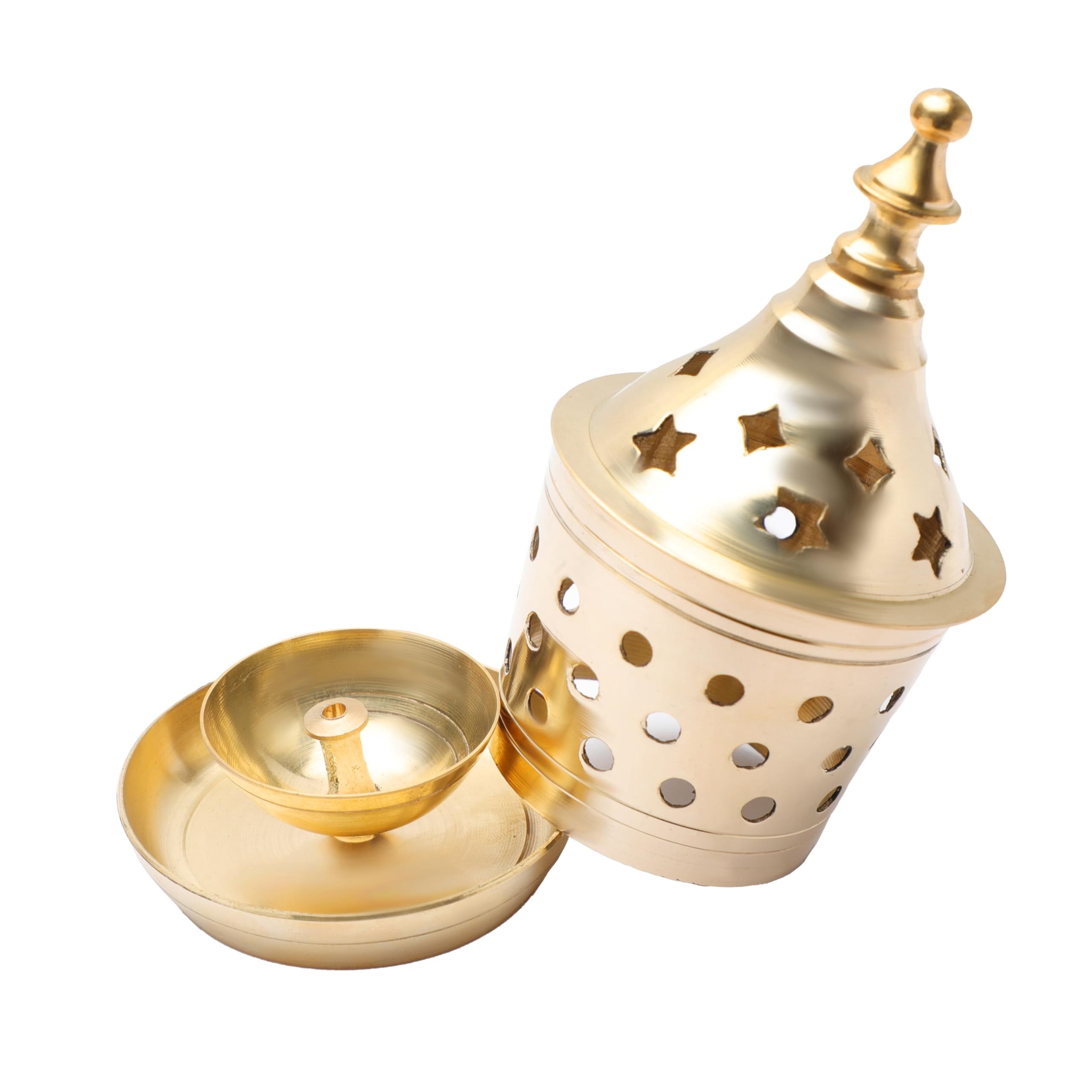 Decorative Brass Star Shape akhand Oil Diya/Lamp Puja Brass Oil Lamp Pooja Essential Indian Traditional Festival Laxmi Poojan New year Gifts Decorations Home Decor (Size:-L;4 Inch,H;2 Inch)(Golden)