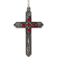 thumbnail image 1 of Sterling Silver Red Glass July Birthstone Antiqued Cross Pendant (37 X 22) Made In United States qc4334, 1 of 5