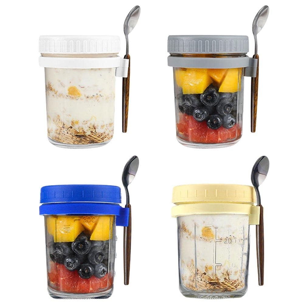Overnight Oats Jars with Lid and Spoon Set of 2，Large Capacity Airtight Oatmeal  Container - Kitchen Tools & Utensils