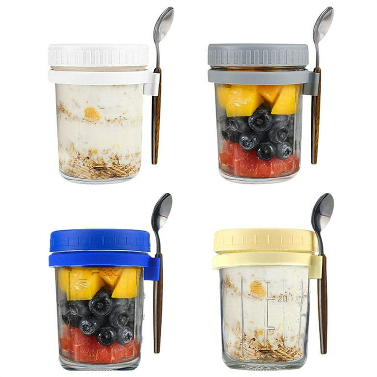 FISHOAKY 4 Pack Overnight Oats Containers with Lids and Spoons, 12 oz Glass  Mason Jars for Overnight Oats with Measurement,Overnight Oats Jars Airtight  Jars for Milk, Cereal, Fruit, Yogurt and More 
