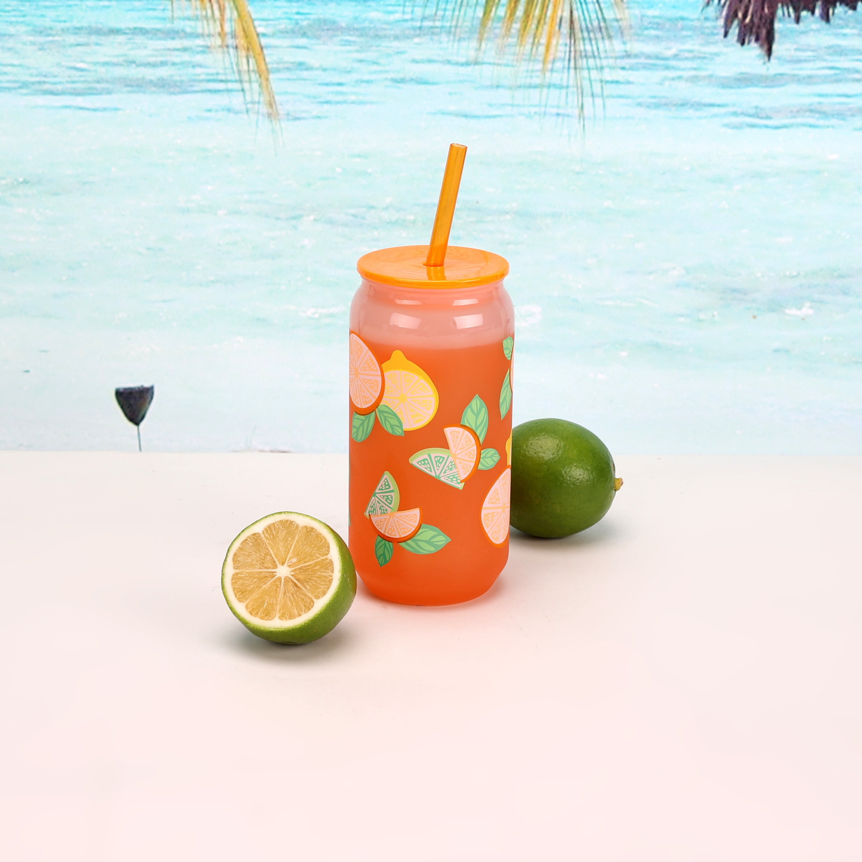 Mainstays 20-Ounce Color-Changing Acrylic Can Shape Tumbler, Lemon & Orange Print