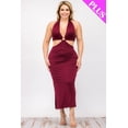 thumbnail image 5 of Curvy Halter Neck Double Tie Back Cut-out Split Thigh Midi Dress, 5 of 9