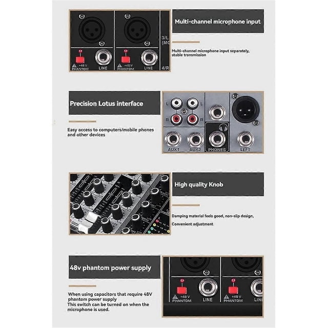 4 Channel Bluetooth Audio Mixer Sound Mixing Console Audio Interface USB Sound Card for Studio Stage