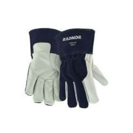 

Radnor Medium 11 1/4 Navy Blue And White Premium Grain Goatskin/Split Cowhide Fleece Lined MIG Welders Gloves With Thumb Strap And 4 Cuff (6 Pairs)