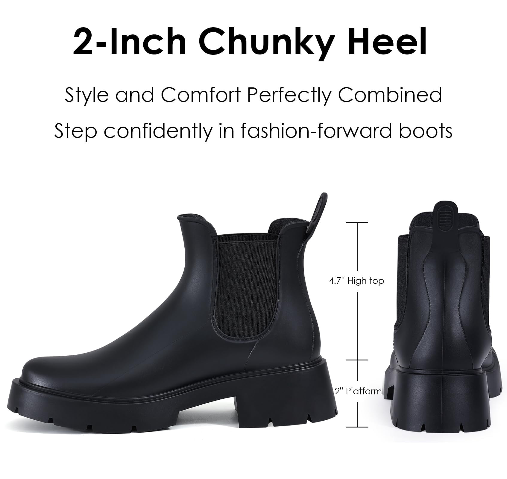 Comwarm Women's Ankle Rain Boots Waterproof Chelsea Boots, Platform Black, Size 8.5