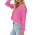 thumbnail image 3 of Women Long Sleeve Solid Color V Neck Cropped T Shirts Crop Tops, 3 of 5