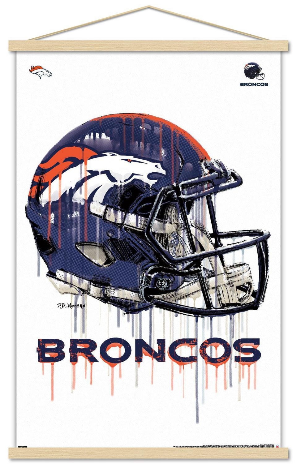 NFL Denver Broncos - Drip Helmet 20 Wall Poster, 14.725" x 22.375" Framed