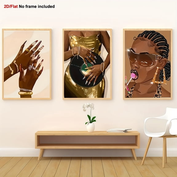 3pcs Modern Bohemian Abstract Wall Art Set - Golden & Brown Beige Canvas Paintings, Frameless Minimalist Posters for Living Room, Bedroom, Office Decor - Luxury Home Decorations in Neutral Tones, Re