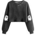 thumbnail image 2 of yoeyez Womens Halloween Crewneck Sweatshirt Cropped Spooky Season Sweatshirts Lantern Sleeve Fall Fashion Pullover Y2K Clothes Gray,L, 2 of 3