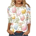 thumbnail image 2 of Easter Shirt for Women Watercolor Eggs And Floral Graphic Tunic Three Quarter Sleeve Crewneck Soft Stretch Fabric Festival Apparel Gift For Women, 2 of 6