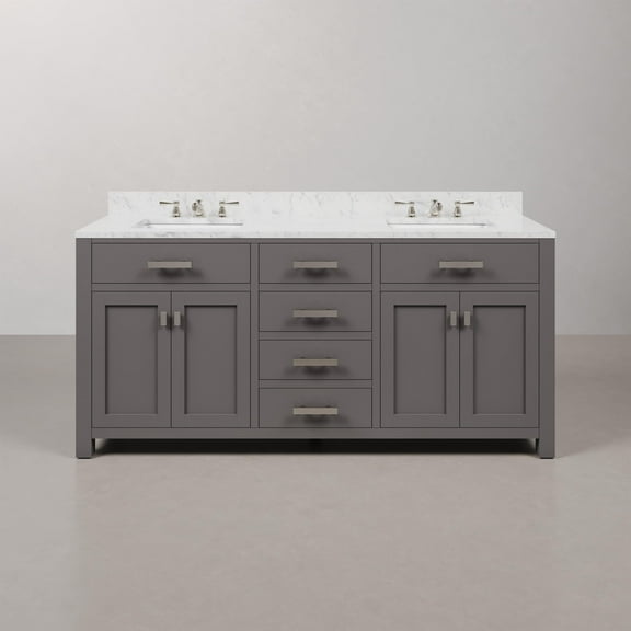 Water Creation Madison 72" Wood Double Bathroom Vanity in Cashmere Gray/Chrome