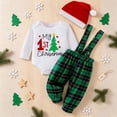 thumbnail image 3 of Enyan Baby Boy Christmas Outfit My First Christmas Long Sleeve Letter Romper+ Suspender Pants+ Santa Hat 3Pcs Clothes Set(Dark Green,6-9 Months), 3 of 7