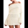 thumbnail image 2 of Vestido Elegante Tipo Suéter de con Hombros Descubiertos para Mujer, Ajustado, de Larga y Crochet Albaricoque M, 2 of 7