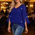 thumbnail image 4 of Qiggri Women Blouses Ruffle 3/4 Sleeve Sequin Top V Neck Double Layer Tunic Comfortable Tunic Dressy Casual Lightweight Summer Fall Outfit 2026 Fashion L, 4 of 7