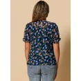 thumbnail image 4 of DARING DIVA Chiffon Ruffled Trim Floral Blouse Top L Dark Blue, 4 of 6