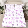 thumbnail image 2 of Feelyou Purple Bowknot Ribbon Full Size Sheets, Romantic Flower Floral Bed Sheets, 4pcs, 2 of 7