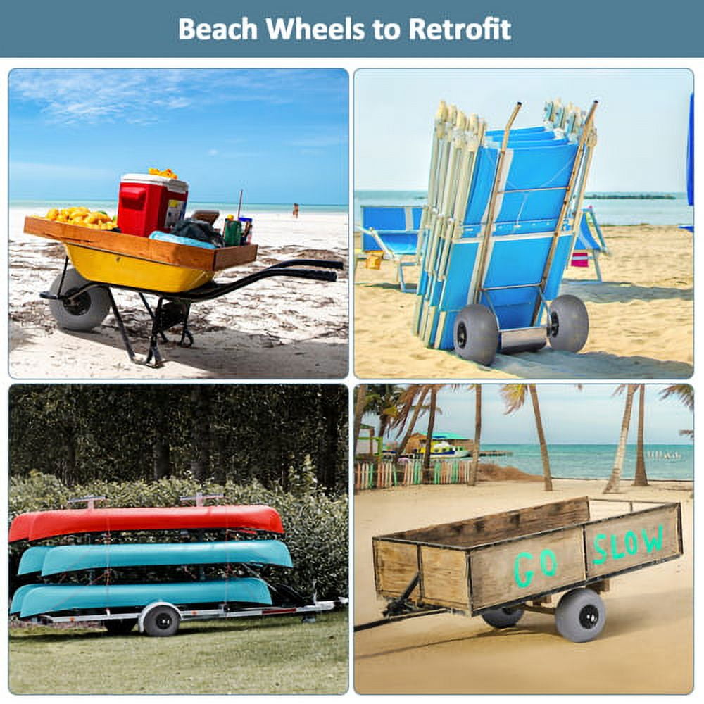 Bonnlo 12" Balloon Wheels Axle Hole 22mm Beach Cart Tires Big Sand Wheels for Beach Buggy, Kayak Trolley, Canoe Dolly, Rolling Walker, Sand Wagon w/Free Air Pump, 2-Pack