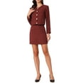 thumbnail image 2 of INSPIRE CHIC Tweed Blazer Set for Women's Elegant Work 2 Piece Blazer Skirt Suits L Dark Red, 2 of 6