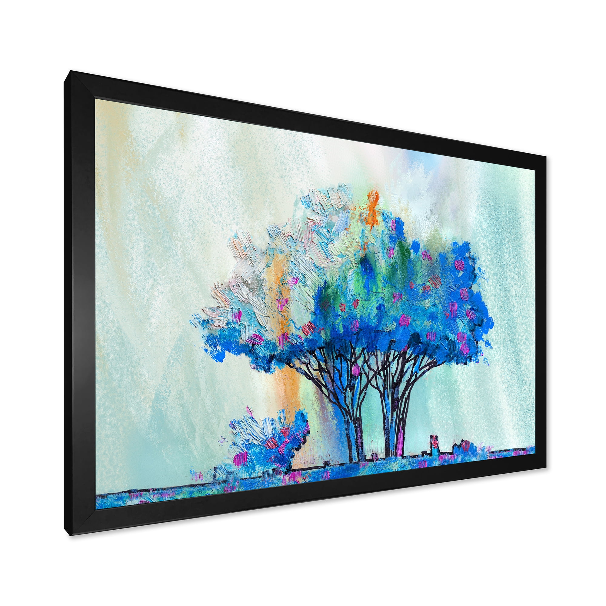 Designart 'Blue Coloured Tree Abstract Impression I' Modern Framed Art Print