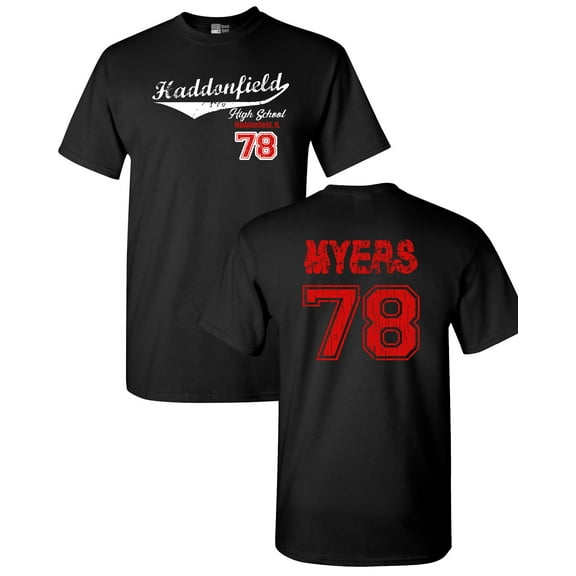 Myers 28 Haddonfield Illinois Halloween Funny Front & Back DT Adult T-Shirt Tee