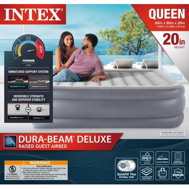Intex Queen Raised Air Mattress With Inflatable Storage Bag & Hand Pump – 16" Height, 120V