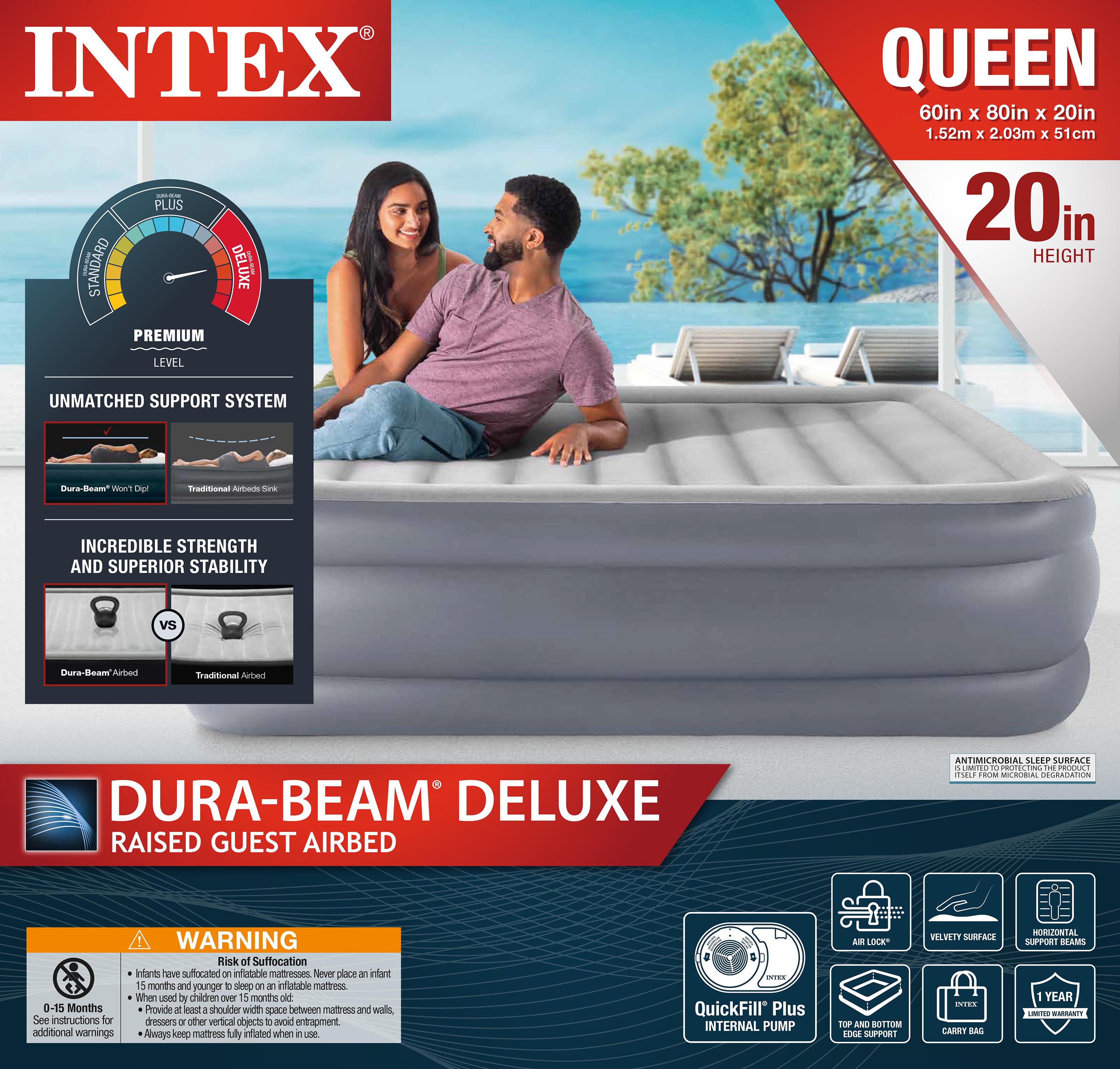 Intex 20" Dura-Beam Deluxe Raised Air Bed Mattress with Internal Pump - Queen - image 2 of 14