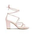 thumbnail image 3 of BLISSFUL STEP Women's Shoes Open Toe Lace Up Block Heel Strappy Heels Bling Pink 6, 3 of 7