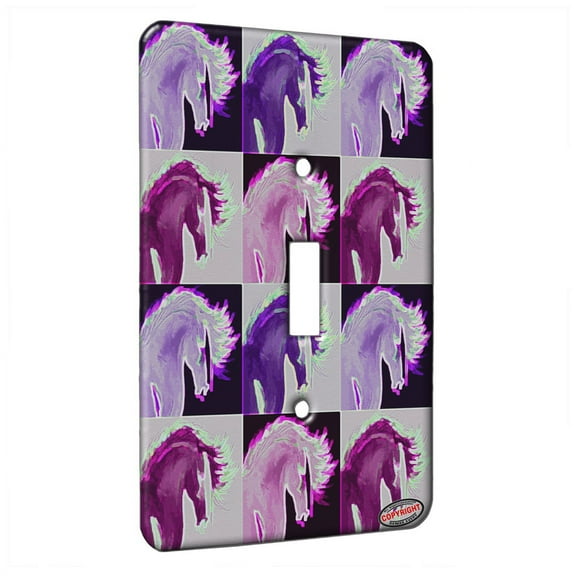 KuzmarK™ Single Gang Toggle Switch Wall Plate - Mustang with Flowing Mane Abstract Horse Electric Art by Denise Every