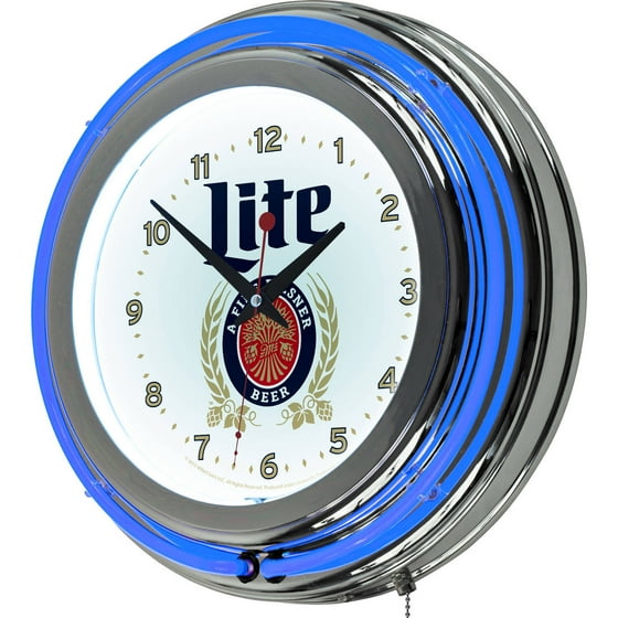 Miller Lite Chrome Double Rung Neon Clock, Retro Design