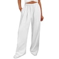 thumbnail image 2 of Pants for Women Drawstring Waist Casual Trousers Solid Color Long Pants with Pocket White XXXL, 2 of 9