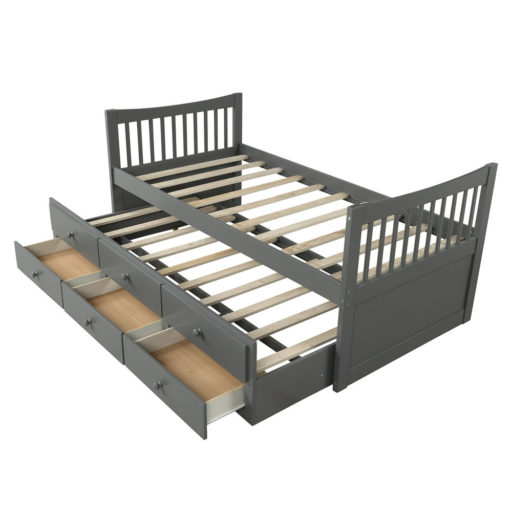 Clearance!Twin Size Platform Bed with Trundle, Heavy Duty Modern Twin