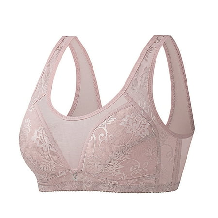 REORIAFEE Push up Bras for Women Wireless Gathered Together Bras Solid Adjustable Straps Brassiere Breathable Wide Strap Comfy Corset Underwear Classic Comfortable Support Lingerie Pink M