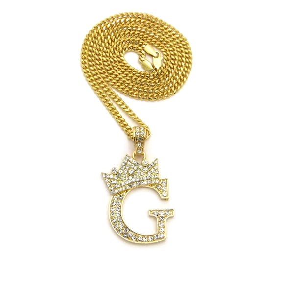 Stone Filled Initial Letter G Pendant 3mm 24" Cuban Chain Hip Hop Fashion Necklace