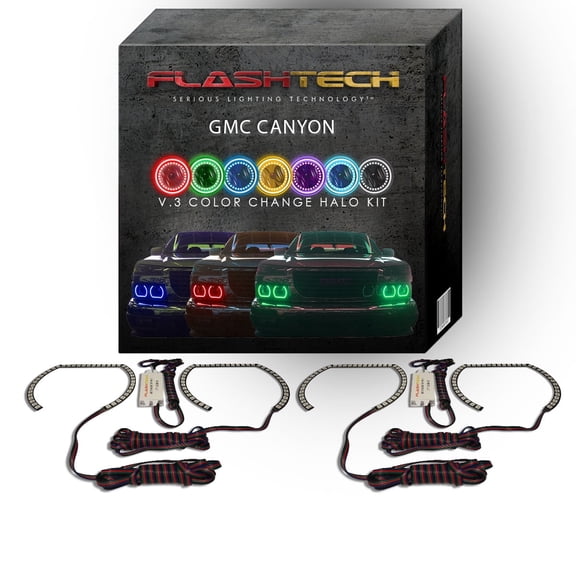 Flashtech RGB Multi Color Changing LED Halo Ring kit for 2004-2012 GMC Canyon Headlights