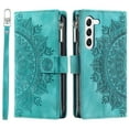 thumbnail image 2 of Dteck for Samsung Galaxy S23 Case with Zipper Wallet Detachable Crossbody Shoulder Strap, Embossed Mandala Floral Leather Folio Flip Wristlet Shockproof Protective ID Credit Card Holder Cover, Green, 2 of 9