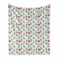 thumbnail image 1 of Floral Soft Flannel Fleece Throw Blanket, Spiraling Rose Motifs on Branches with Leaves, Cozy Plush for Indoor and Outdoor Use, 50" x 70", Reseda Green Pink White, by Ambesonne, 1 of 5