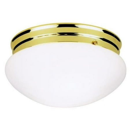 

Two Light Indoor Flush Mount Ceiling Fixture Polished Brass with White Glass