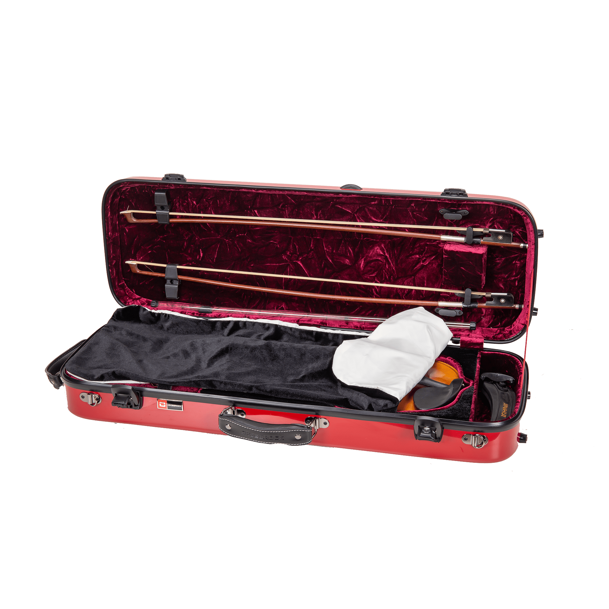 Crossrock Fiberglass Oblong Case fits 4/4 Full-Size Violin, Includes TSA lock, Protective Blanket, Hygrometer, Accessory Compartments-Red