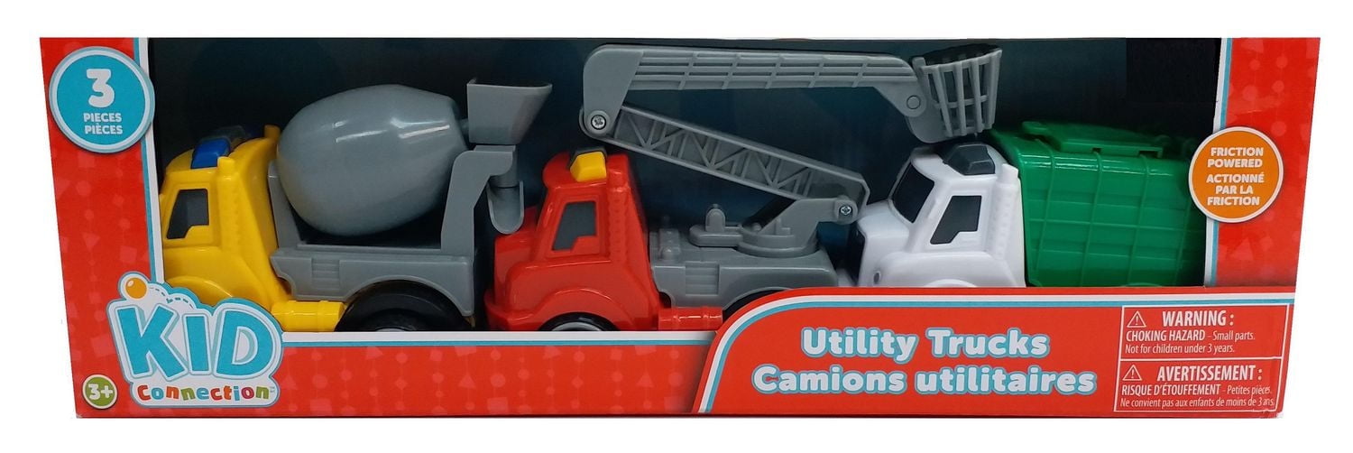 Kid Connection Friction Powered Utility Trucks Playset, 3 Pieces