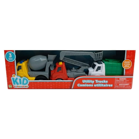 Kid Connection Friction Powered Utility Trucks Playset, 3 Pieces