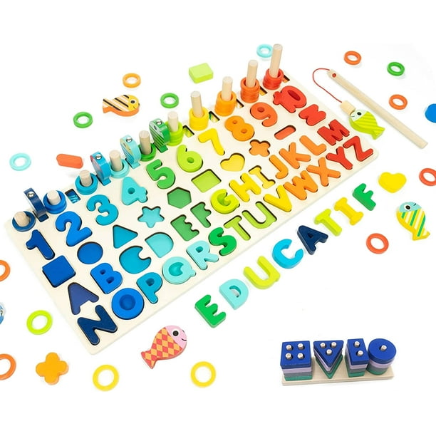 Un jouet de puzzle en bois Montessori - jeux éducatifs mathématiques pour  enfants bébé 1 2 3 4 5 6 ans - apprendre les chiffres et les lettres de  l'alphabet, reconnaître les formes 