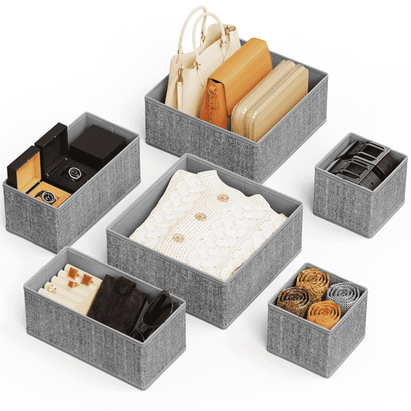 Criusia Drawer Organizer Clothes, Foldable Fabric Dresser Drawer Organizers and Closet Storage Bins with Reinforced Bottom Boards for Underwear, Scarves, Handbags & Accessories, Gray