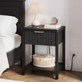 thumbnail image 3 of Aufeile Nightstand for Bedroom Set of 2 with Charging Station, Modern Side Table with Drawer & Open Shelf, Fluted End Table with 2 AC Outlets, USB & Type-C, Black, 3 of 7