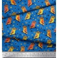 thumbnail image 2 of Soimoi Blue polyester Crepe Fabric Circle & Owl Cartoon Printed Fabric 1 Yard 42 Inch Wide, 2 of 3