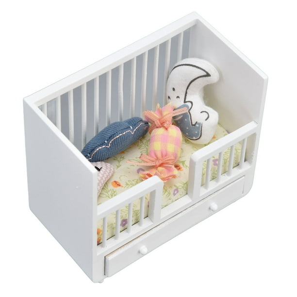 Cuna De Muñecas En Miniatura De 35 Cm – Mueble De Tela Azul Para Casa De Muñecas, Accesorio De Juego Y Decoración