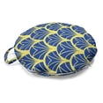thumbnail image 1 of Art Deco Round Floor Cushion with Handle, Repetitive Abstract Modern Age Design Ideas Bicolored Leaves Print, Decorative Pillow for Living Room & Dorms, 18" Round, Yellow Blue, by Ambesonne, 1 of 4