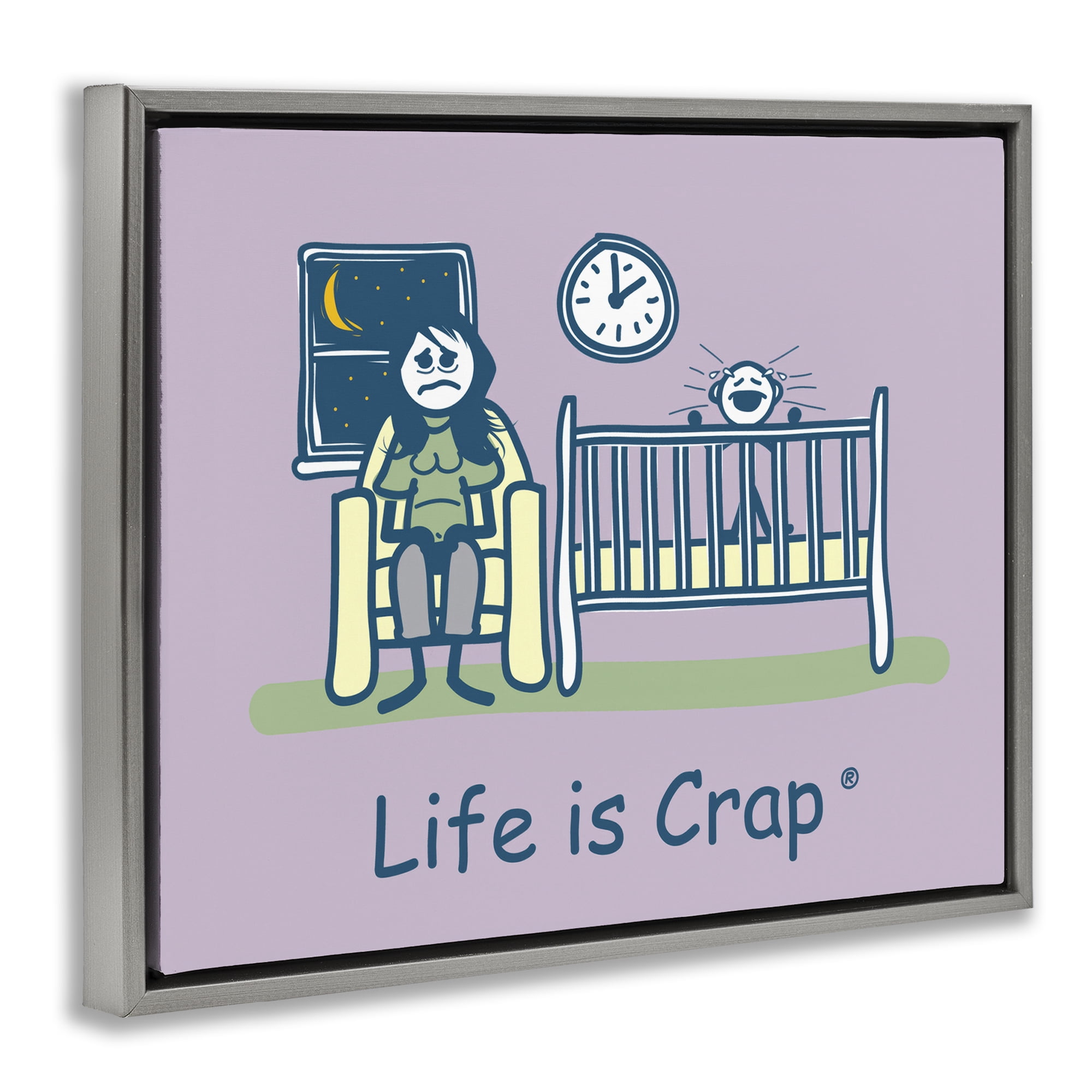 Stupell Industries Awake with Crying Baby Novelty & Humor Painting Gray Floater Framed Canvas Art Print Wall Art, 31 x 25