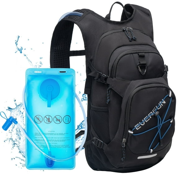 EVERFUN Hydration Backpack, 18L Hiking Water Pack with Water Bladder 2L/67oz Reservoir Insulated Hydropack Bag for Biking Running, Black